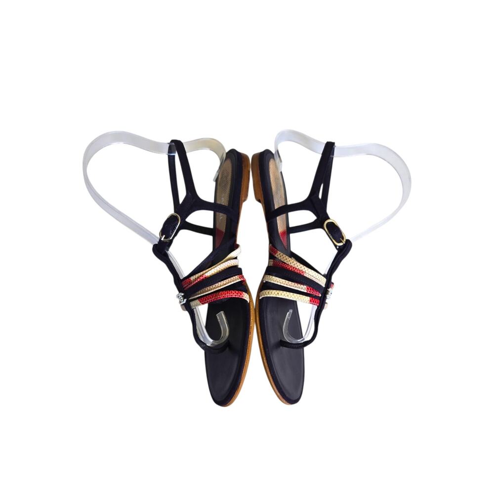 Chanel Interlocking CC Pearl Logo 2011 Dark Navy Blue Gladiator Sandals 37.5 - Picture 5 of 10